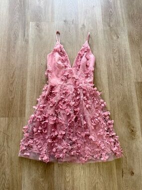helsi riley pink 3d floral applique deep v-neck fit & flare mini dress XS NEW